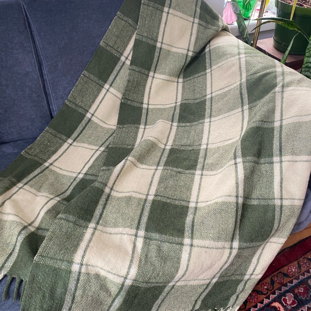 Vintage Wool Tartan Green Plaid Blanket